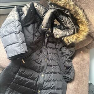 Michael Kors Black Puffer Jacket with Faux Fur Trim